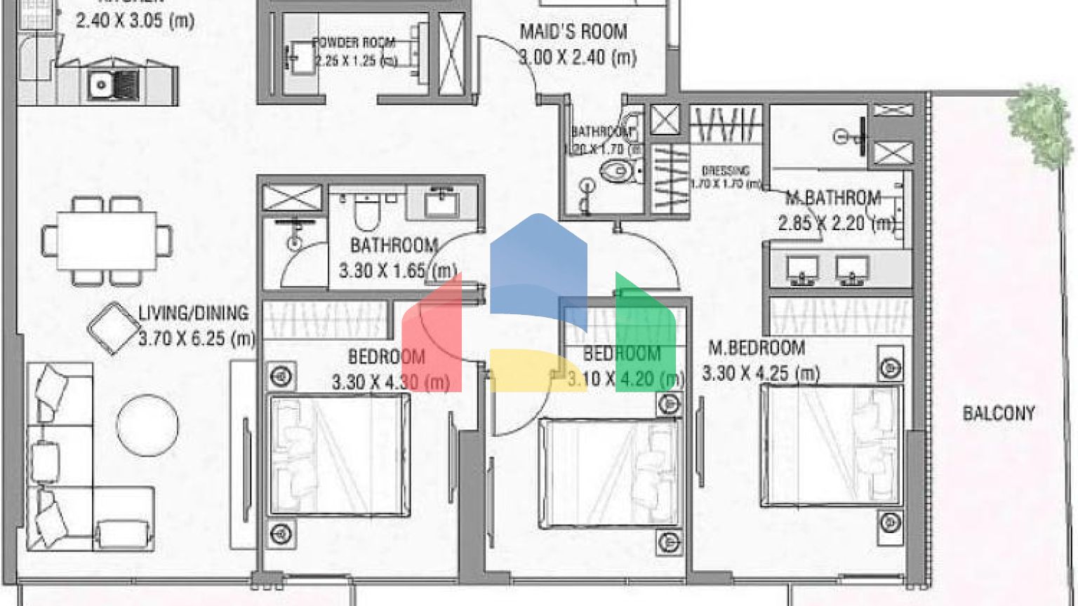 Квартира 3+1 с видом на море в Дубай