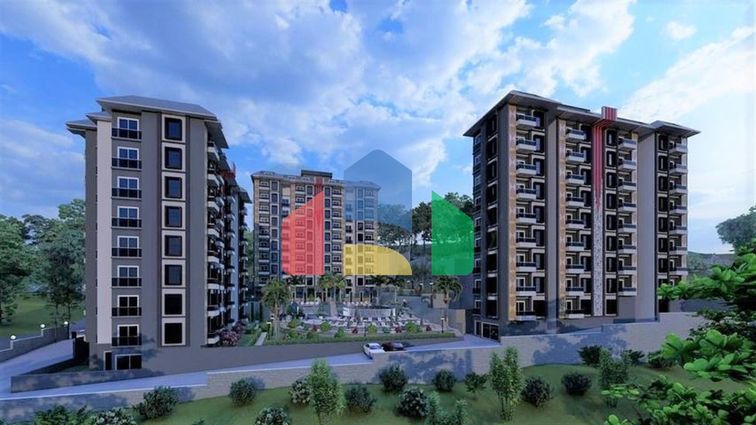 Квартира 2 + 1 в споруджуваному комплексі в районі Окурджалар