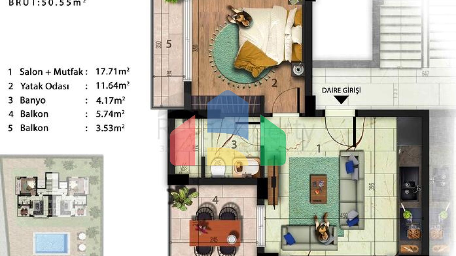 Квартиры планировки 1+1 и 3+1 дуплекс в районе Кемер - Анталия