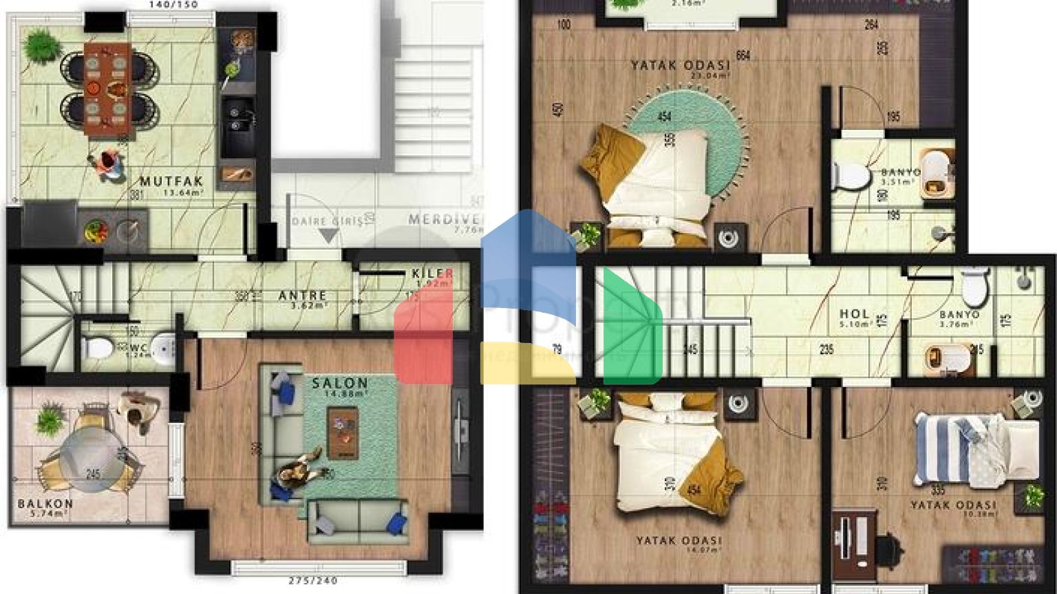 Квартиры планировки 1+1 и 3+1 дуплекс в районе Кемер - Анталия