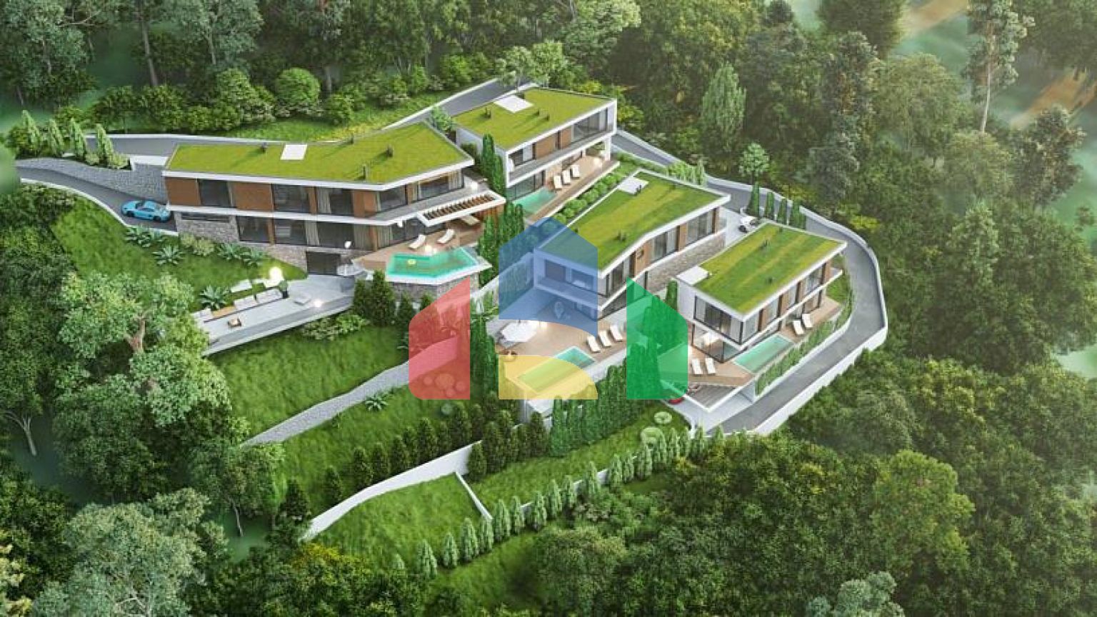 Участок 2228 м² с проектом 5 лакшери вилл и панорамным видом на море — Kavač