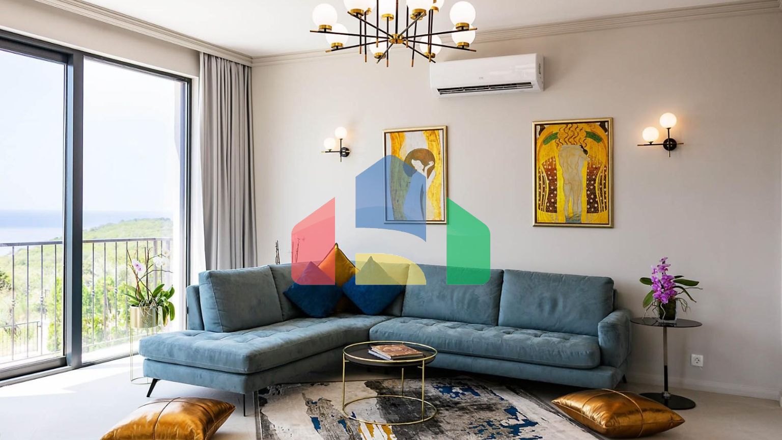 Таунхаус с панорамным видом на Адриатическое море в закрытом комплексе в Будванской ривьере