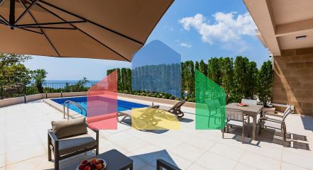 Таунхаус с панорамным видом на Адриатическое море в закрытом комплексе в Будванской ривьере