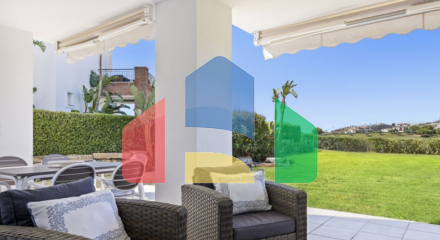 Elegant Garden Apartment with Panoramic Golf Views and Sunset Terrace