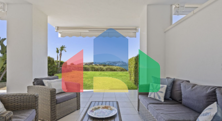 Elegant Garden Apartment with Panoramic Golf Views and Sunset Terrace