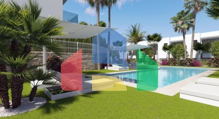 New semi-detached homes with communal pool