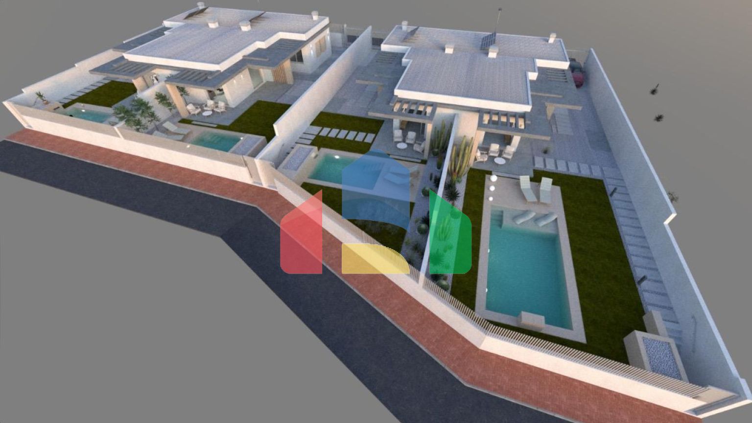 Комплекс из 4 одноэтажных вилл в Сантьяго де Рибера в 800 метрах от пляжа Мар Минор