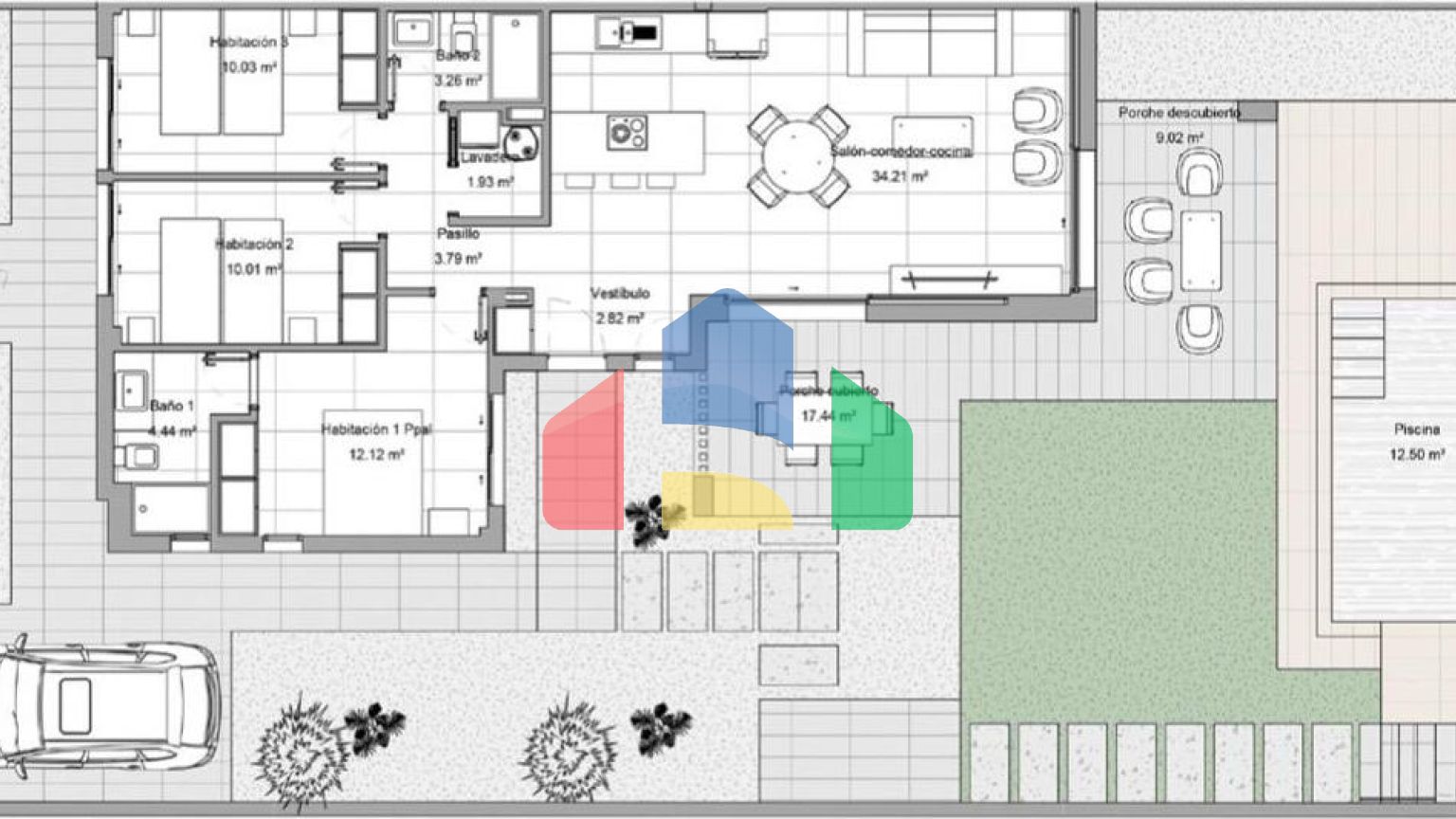 Комплекс из 4 одноэтажных вилл в Сантьяго де Рибера в 800 метрах от пляжа Мар Минор