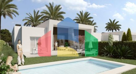 New construction semi-detached villas on one floor with private pool