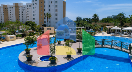 Studio of 46 m2 + 8 m2 balcony in a spa complex, 600 meters from a sandy beach