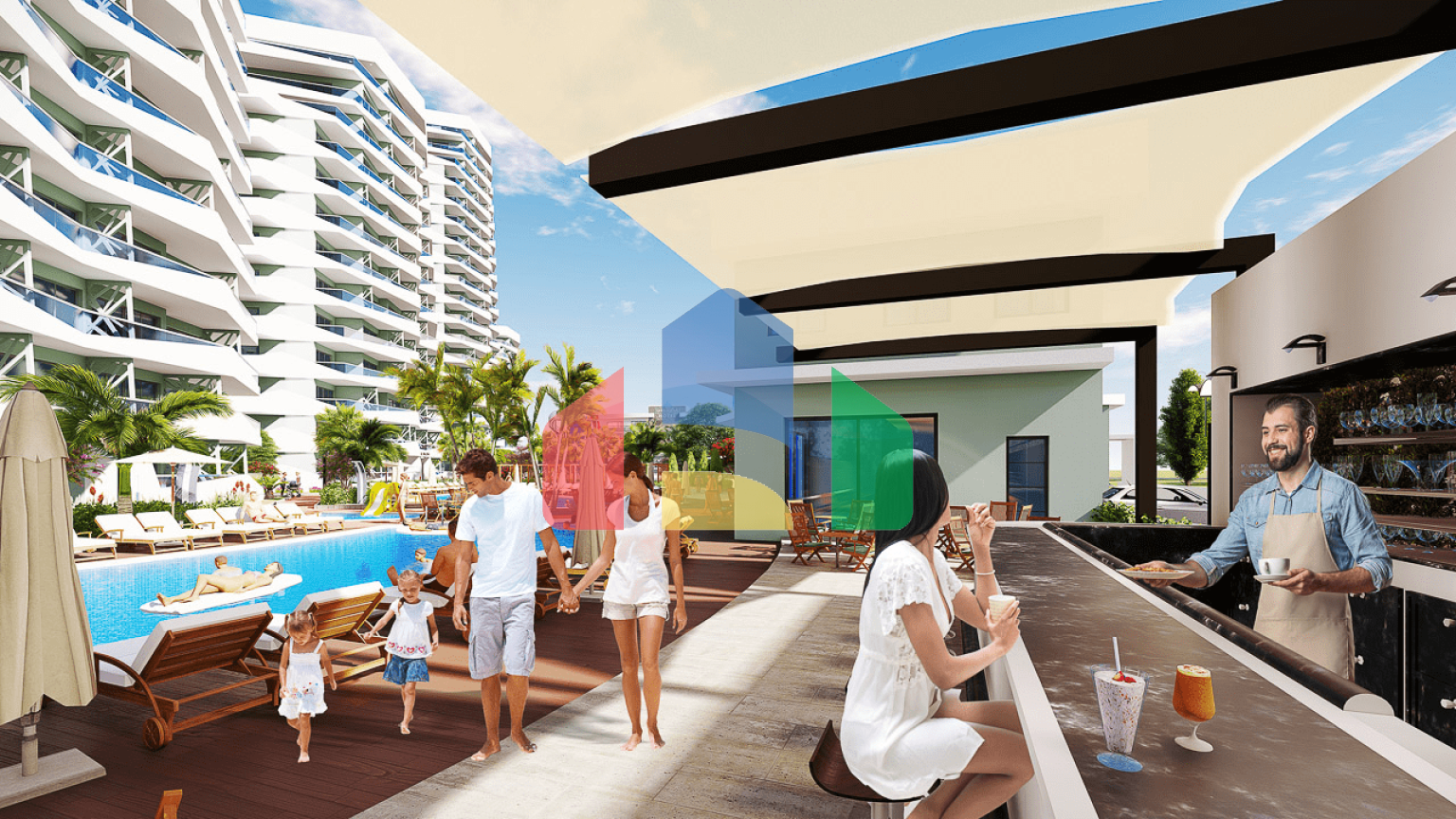 1-комнатные апартаменты 48м2 в 700 метрах от пляжа 