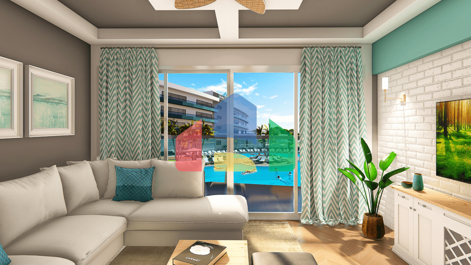 1-комнатные апартаменты 48м2 в 700 метрах от пляжа 