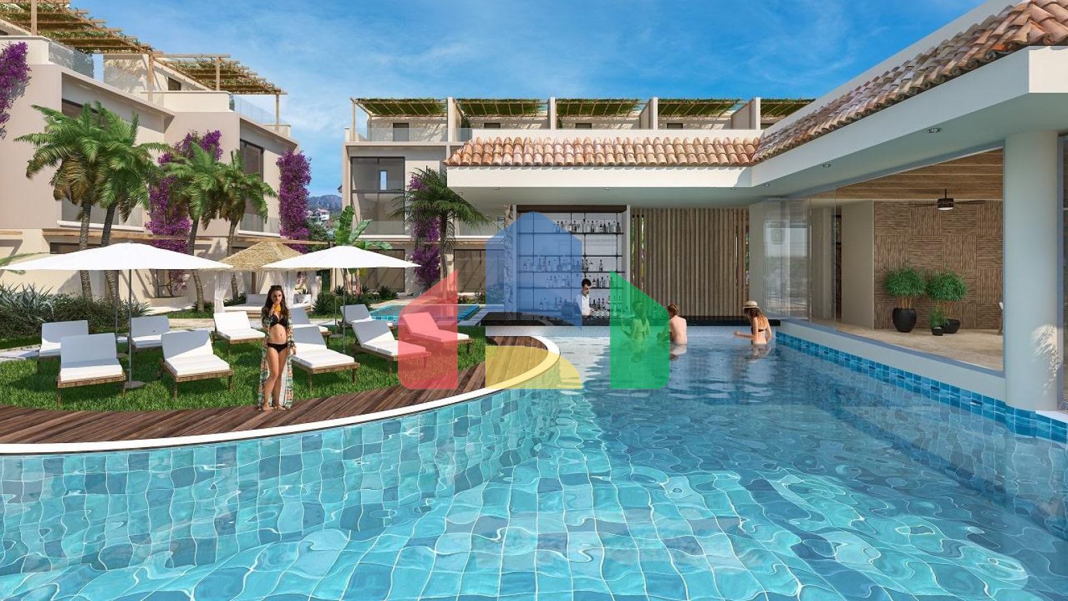 4-комнатное бунгало 120 м2 с частным бассейном в престижном комплексе в 200 метрах от пляжа