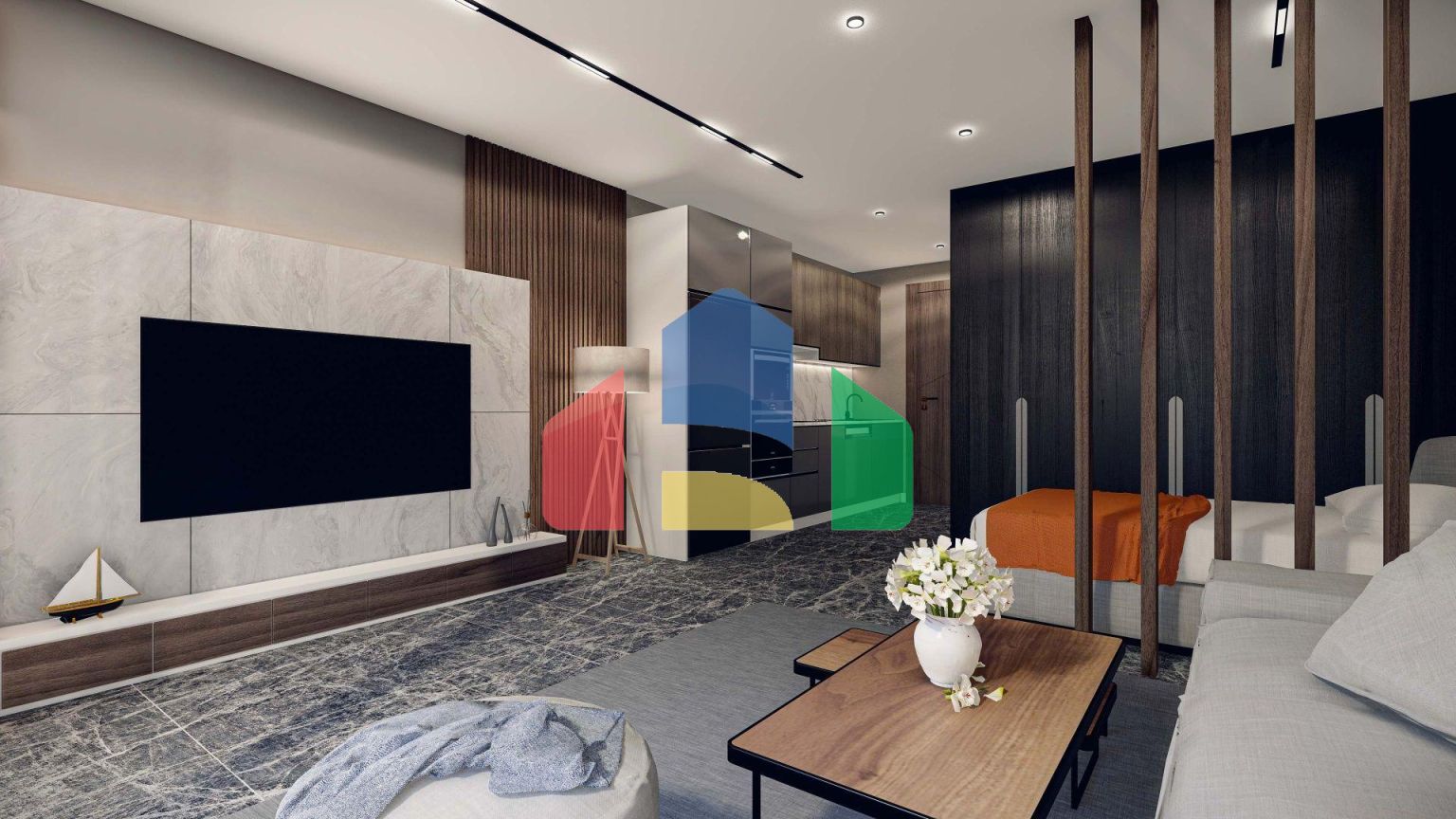 Студия 40м2 с садом 14м2 и террасой 14м2