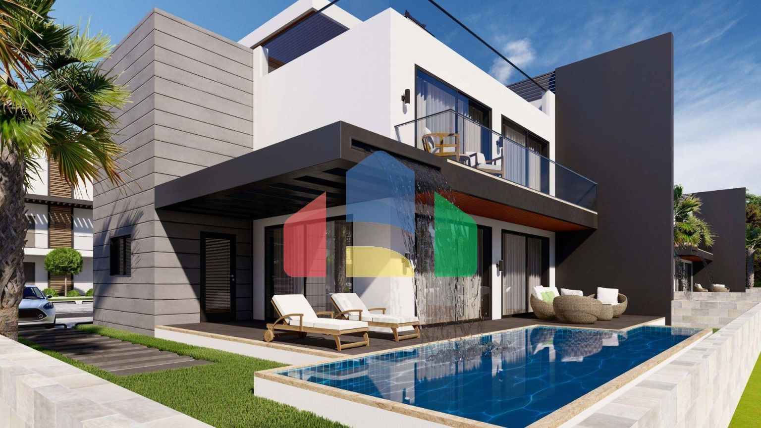 3+1 таунхаус  (181м2 с террасой на крыше 74 м2 ) в новом комплексе в Искеле