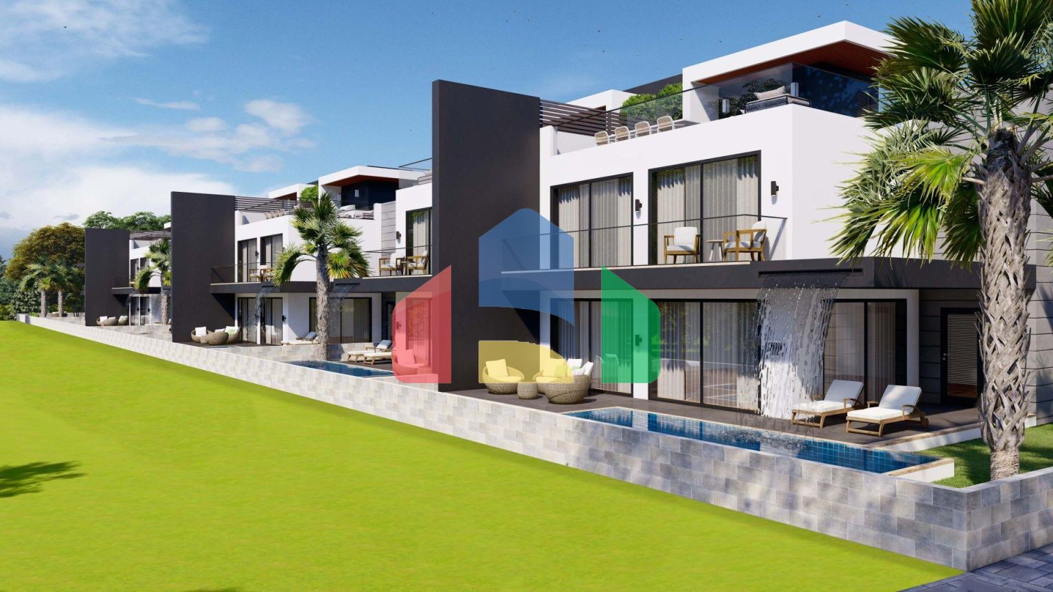 3+1 таунхаус  (181м2 с террасой на крыше 74 м2 ) в новом комплексе в Искеле