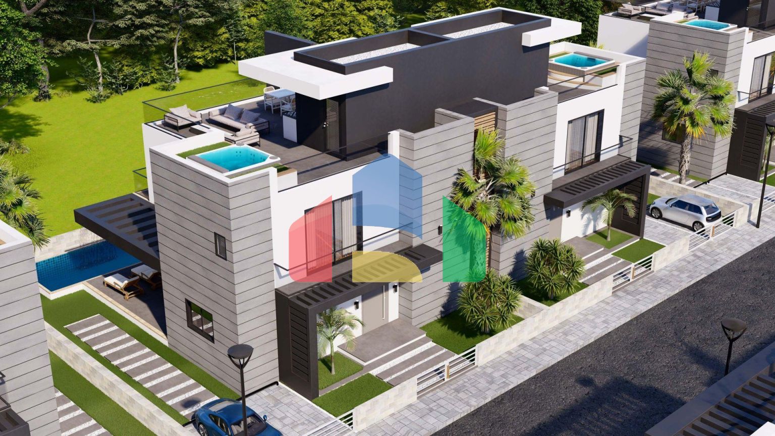 3+1 таунхаус  (181м2 с террасой на крыше 74 м2 ) в новом комплексе в Искеле