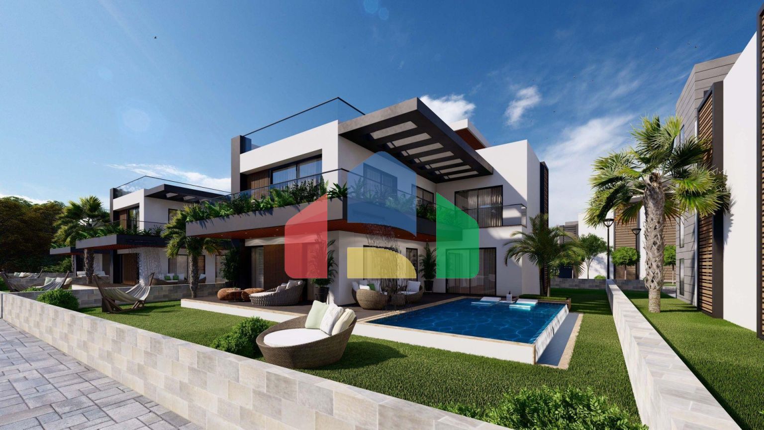 5-ти комнатная вилла  ( 250 м2 ) с большим балконом и террасой в Искеле