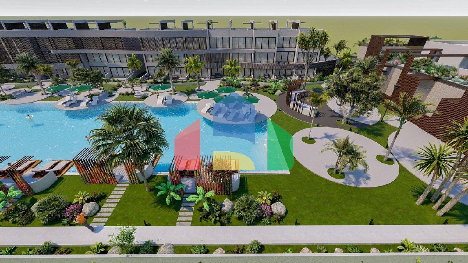 Квартира 2+1(70м2 ) с большой террасой и собственным садом в новом комплексе в Искеле