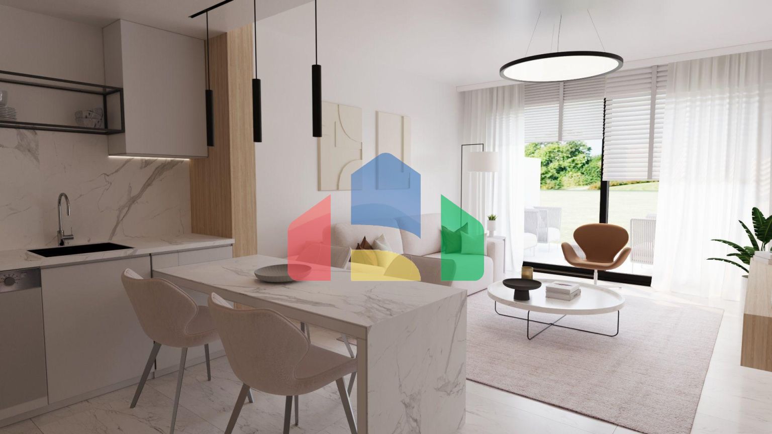 Квартира 1+1 (81 м2 ) с палисадником и террасой в 800 метрах от моря