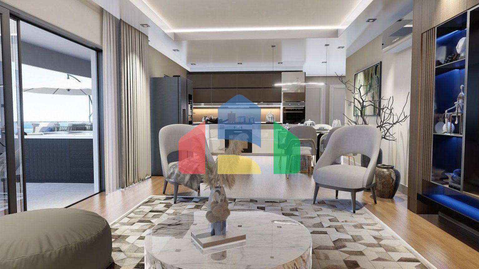 Квартира 2+1 ( 125м2) с террасой в элитном комплексе в 800 м от пляжа long beach