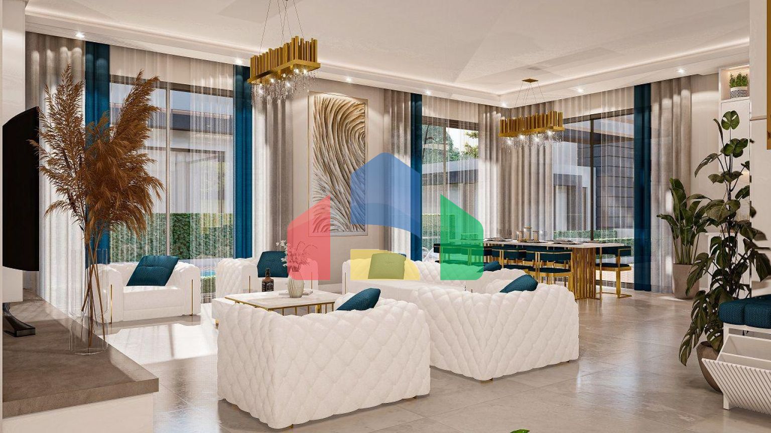 Вилла 4+1 (293 м2) с  собственным участком земли в 1 километре от моря