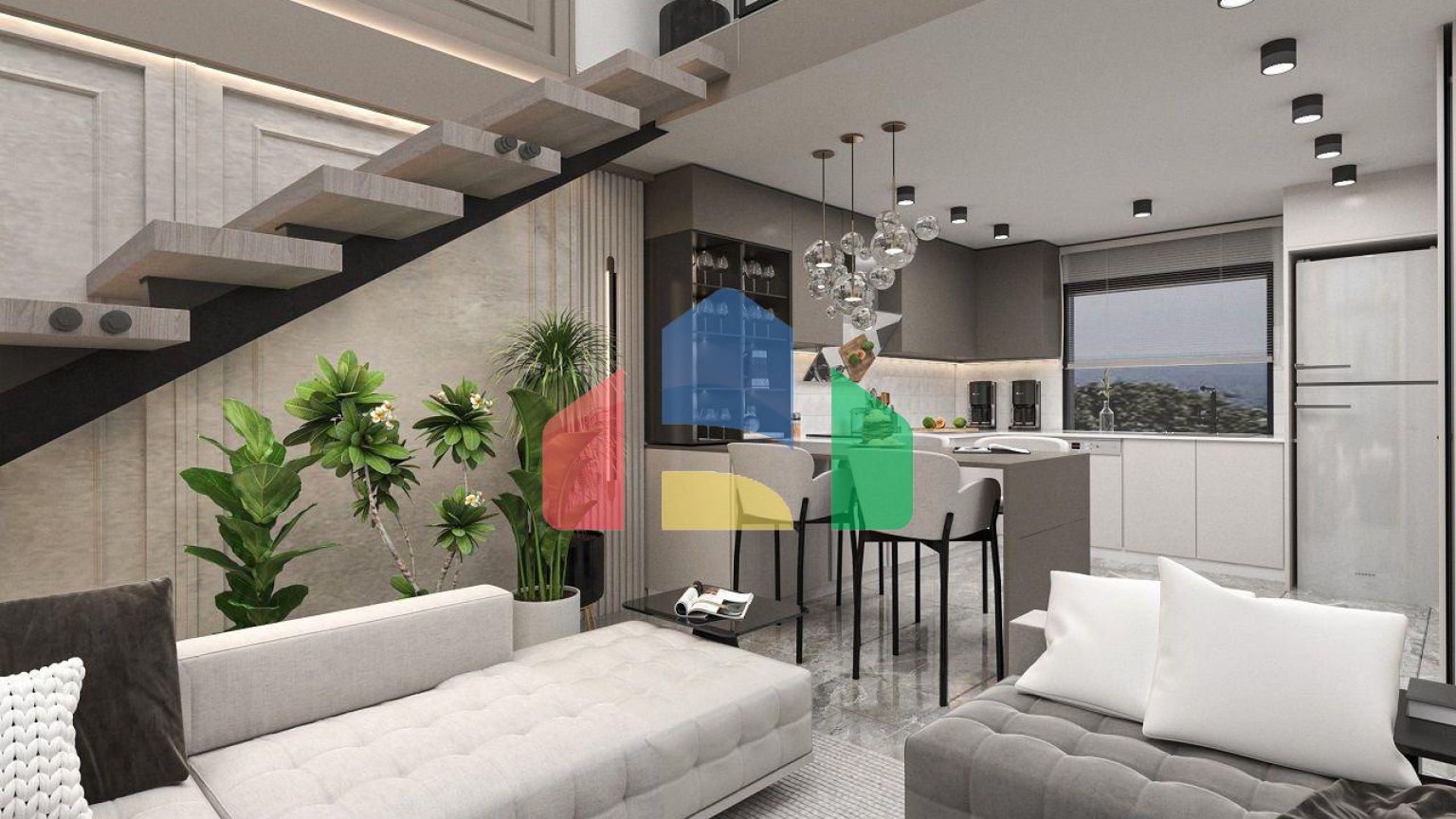 Квартира 1+1 Loft 63 м2 с террасой 10 м2 и садом 22 м2 в Татлысу