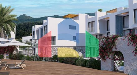 Bungalow 3 + 1 (125 m2) with two terraces in a beautiful complex in Tatlysu