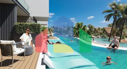 One-bedroom apartment 37 m2 with mezzanine, terrace and swimming pool in a new complex in Esentepe