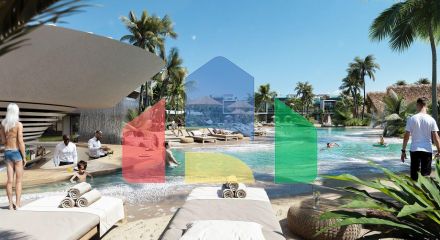 One-bedroom apartment 37 m2 with mezzanine, terrace and swimming pool in a new complex in Esentepe