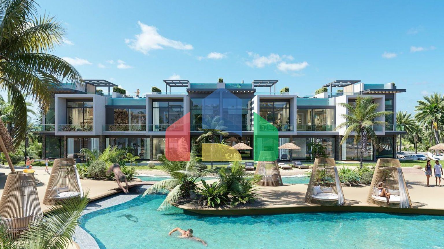 Двухкомнатная квартира 37 м2 с мезонином, террасой и бассейном в новом комплексе в Эсентепе