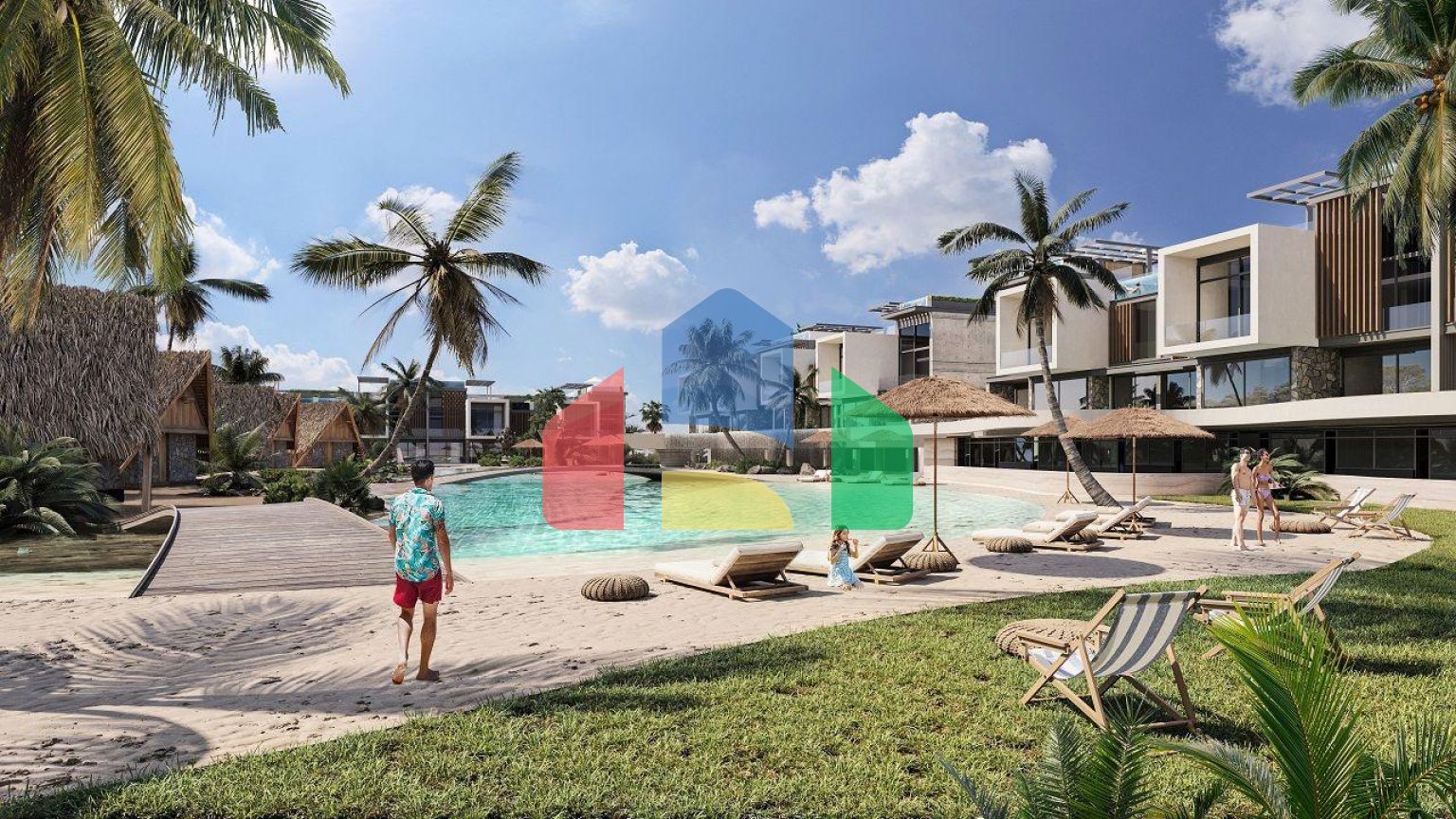 Двухкомнатная квартира 37 м2 с мезонином, террасой и бассейном в новом комплексе в Эсентепе