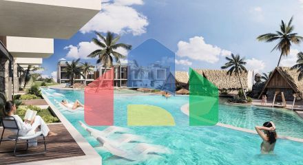 Bungalow 35 m2 with a mezzanine, a terrace and a private island pool in a new complex