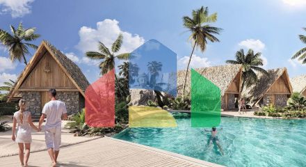 Bungalow 35 m2 with a mezzanine, a terrace and a private island pool in a new complex