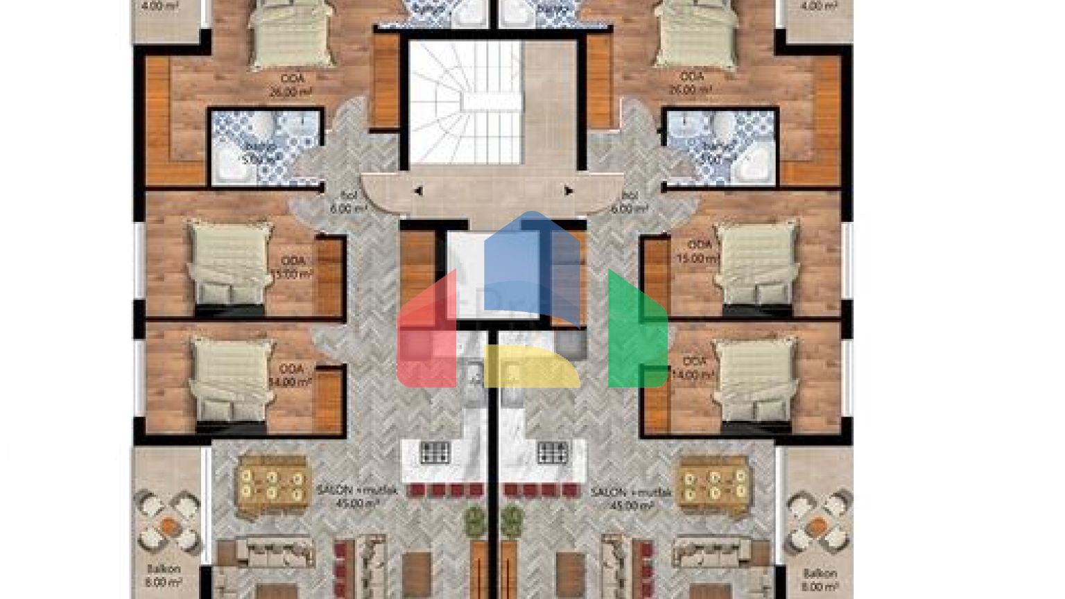 Квартиры планировки 2+1,3+1 и 4+1 дуплекс в микрорайоне Хурма - Анталия