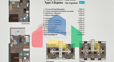 Квартири планування 2 + 1 дуплекс в мікрорайоні хурма-Анталія