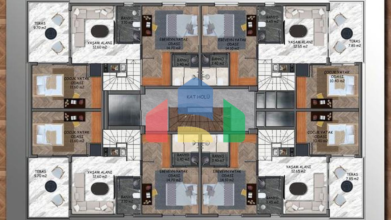 Квартиры планировки 2+1 и 3+1 в микрорайоне Ешильбахче - Анталья