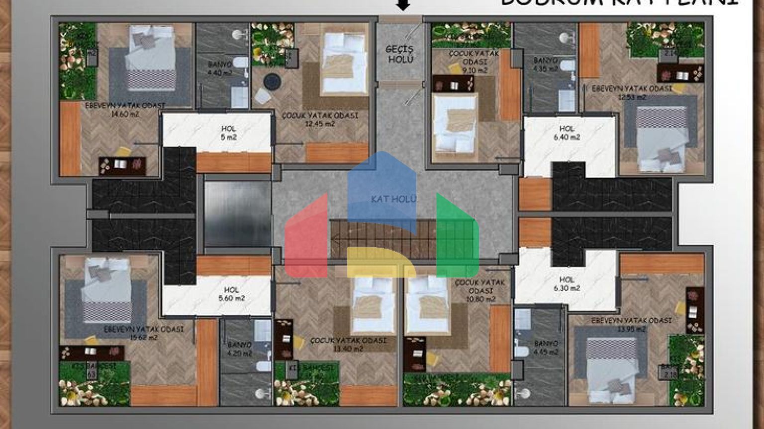 Квартиры планировки 2+1 и 3+1 в микрорайоне Ешильбахче - Анталья