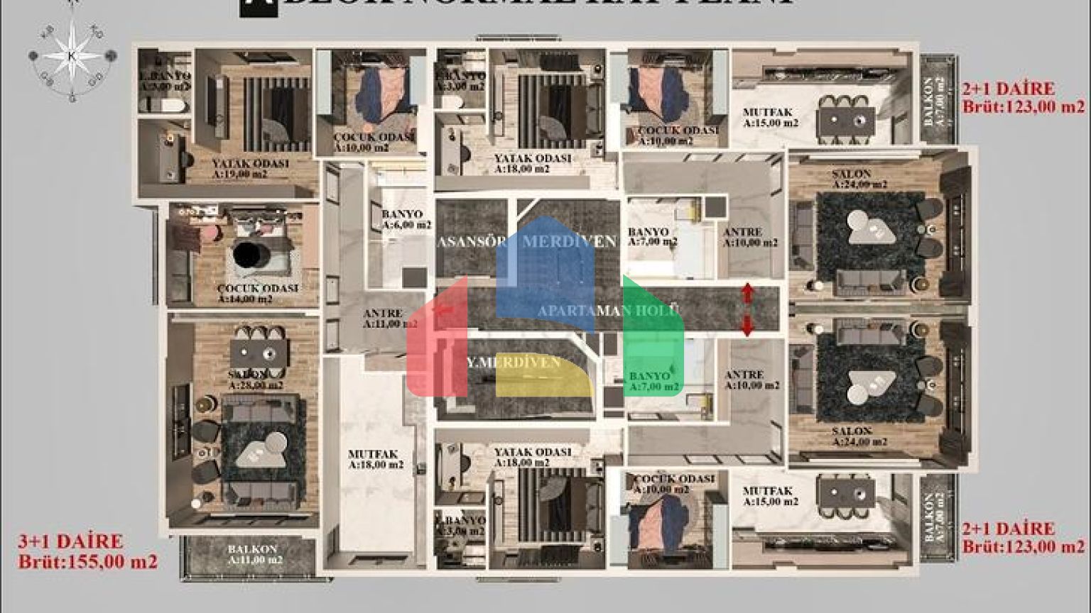 Квартири планування 2+1 , 3+1 і 4+1 в районі Кепез - Анталія