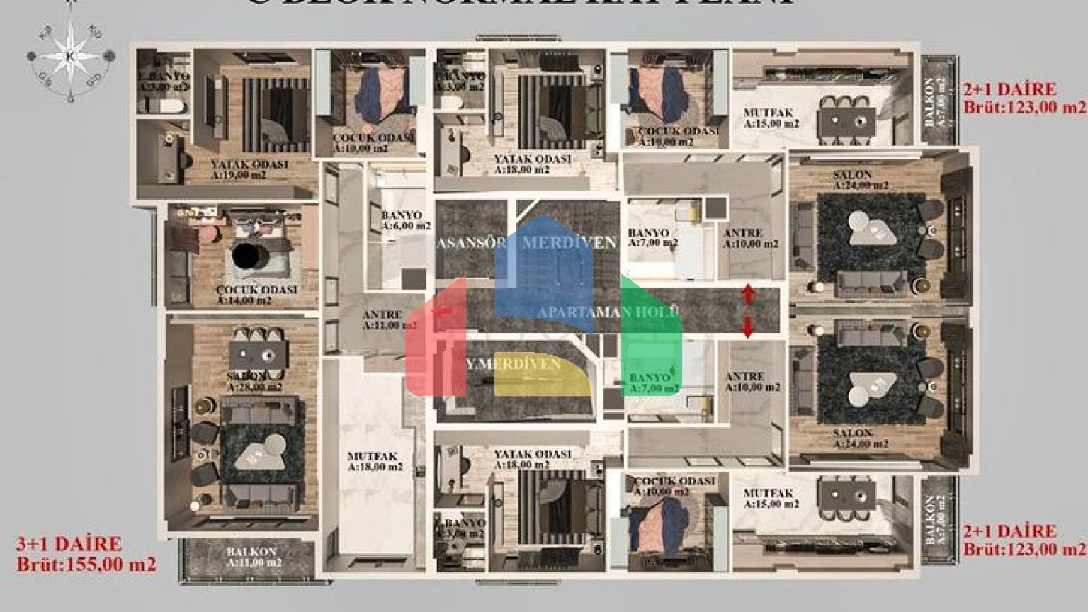 Квартири планування 2+1 , 3+1 і 4+1 в районі Кепез - Анталія