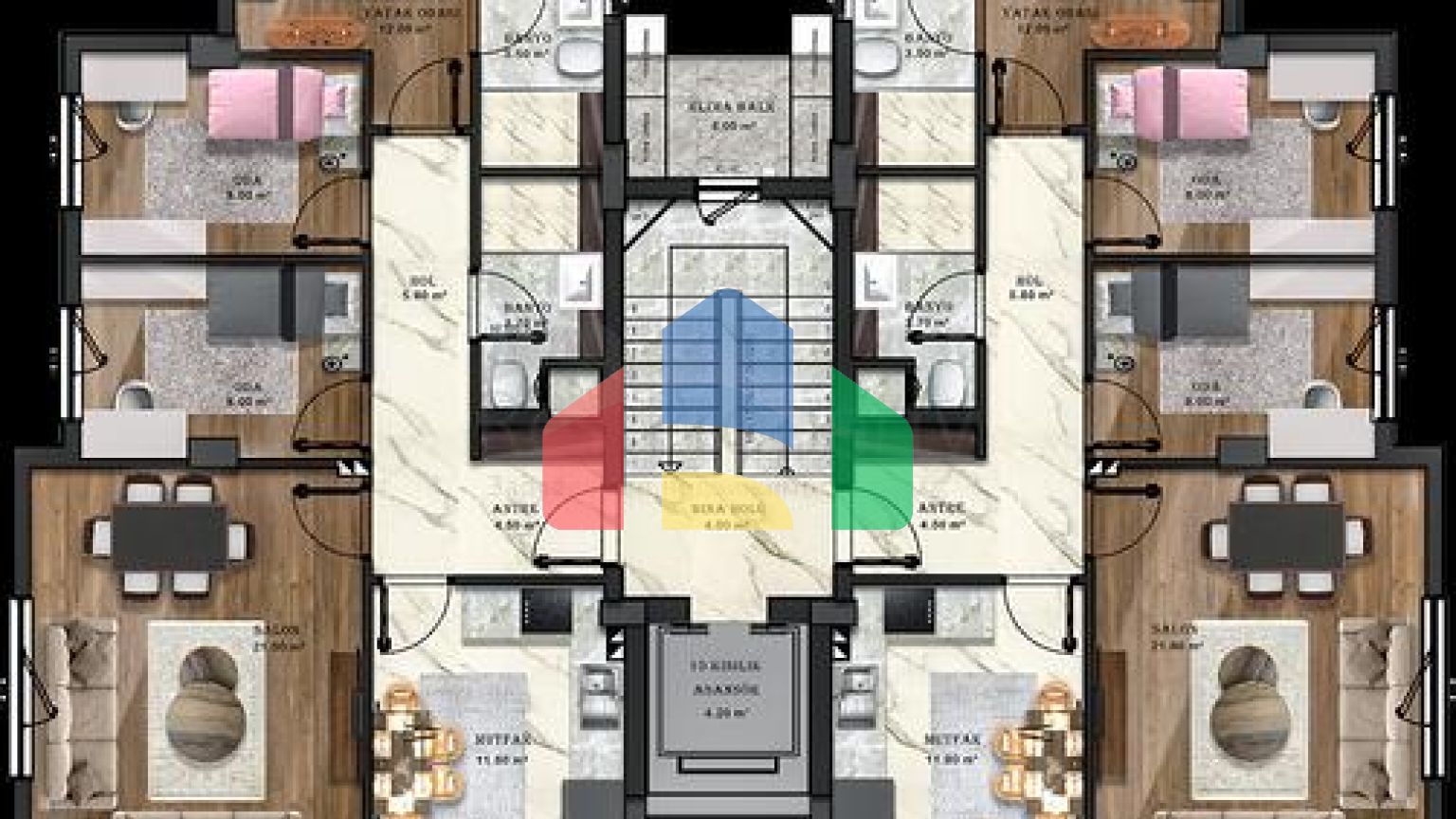 Квартиры планировки 3+1 в районе Кепез - Анталия