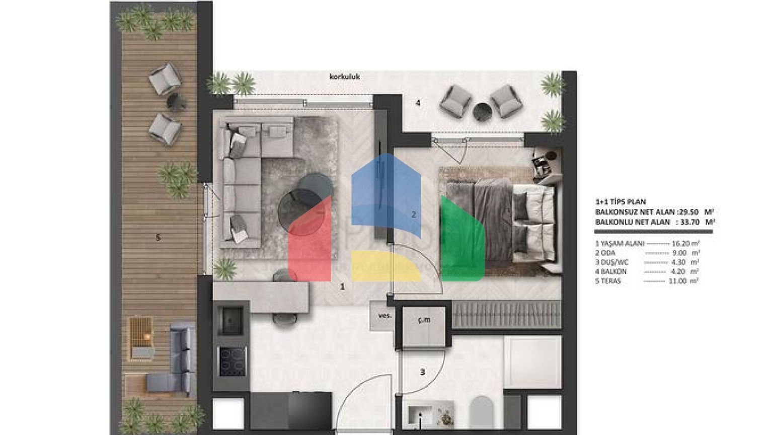 Квартиры планировки 1+1 в районе Алтынташ - Анталия