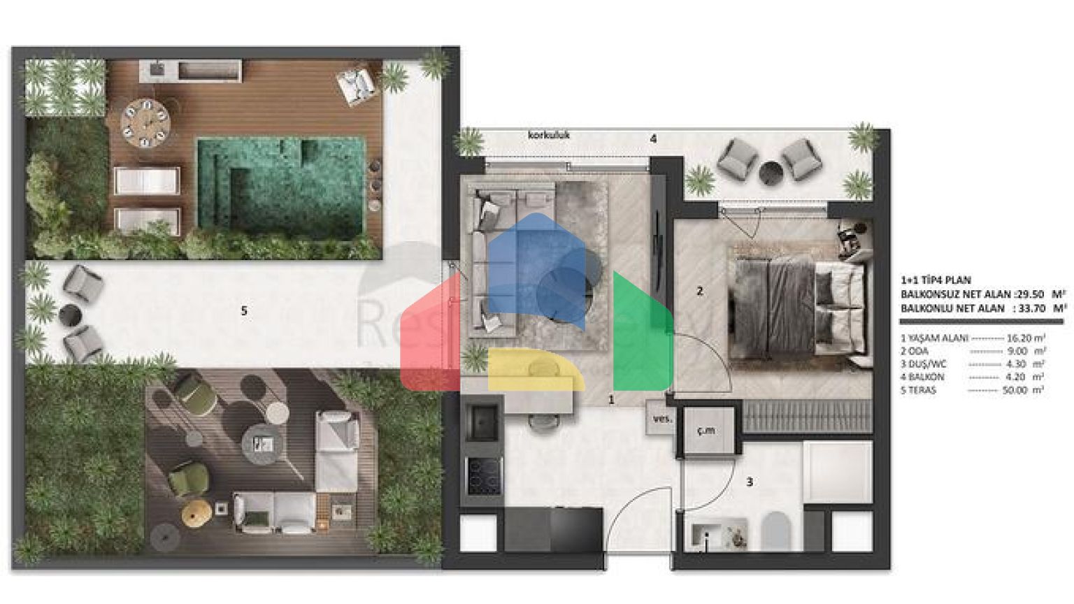 Квартиры планировки 1+1 в районе Алтынташ - Анталия