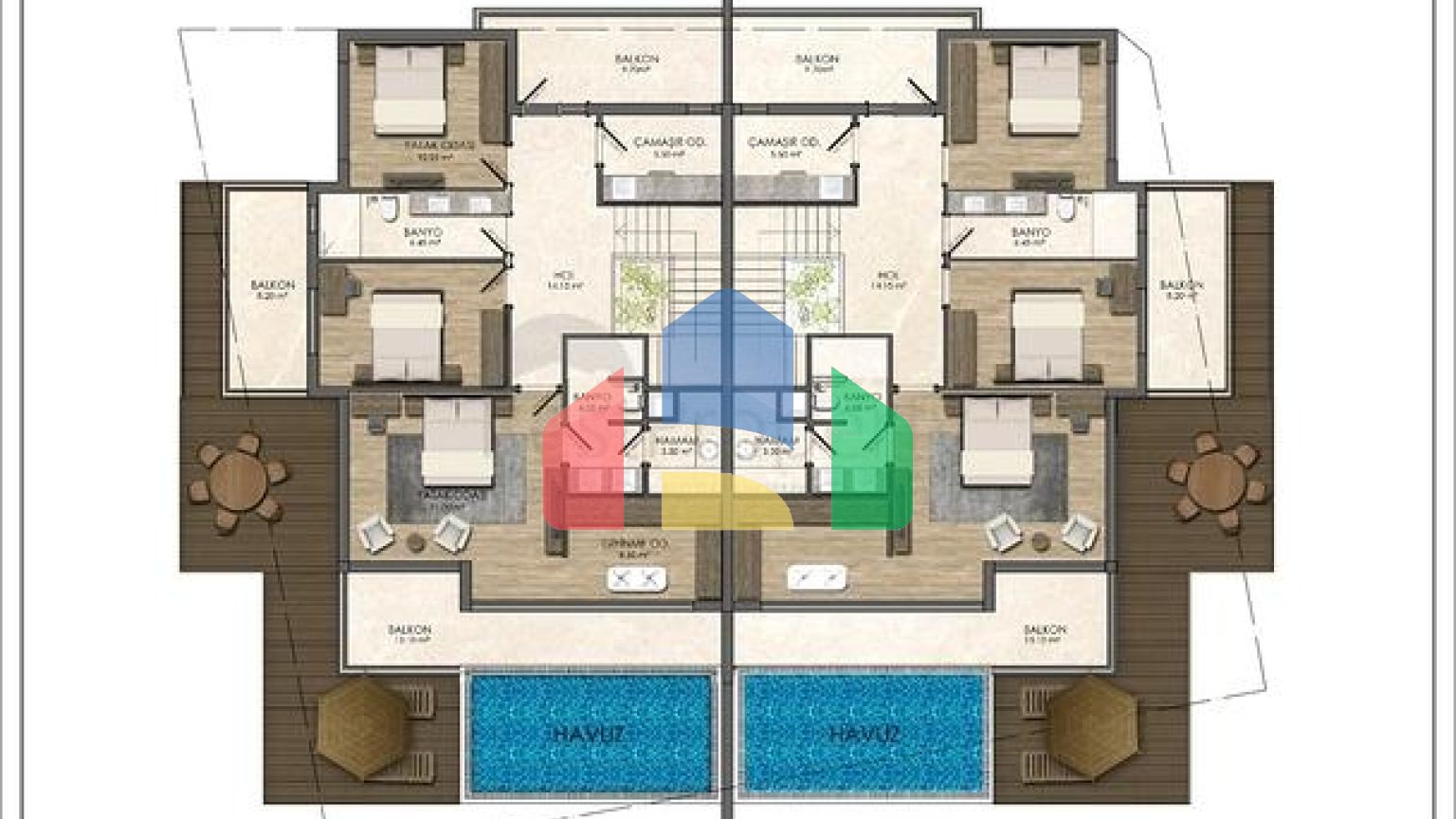 Затишна вілла планування 4 + 1 в районі Дошемеалти - Анталія
