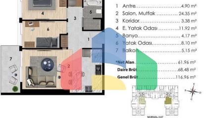 Квартира 2+1 с видом на море в Стамбуле