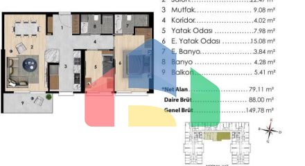 Квартира 2+1 с видом на море в Стамбуле