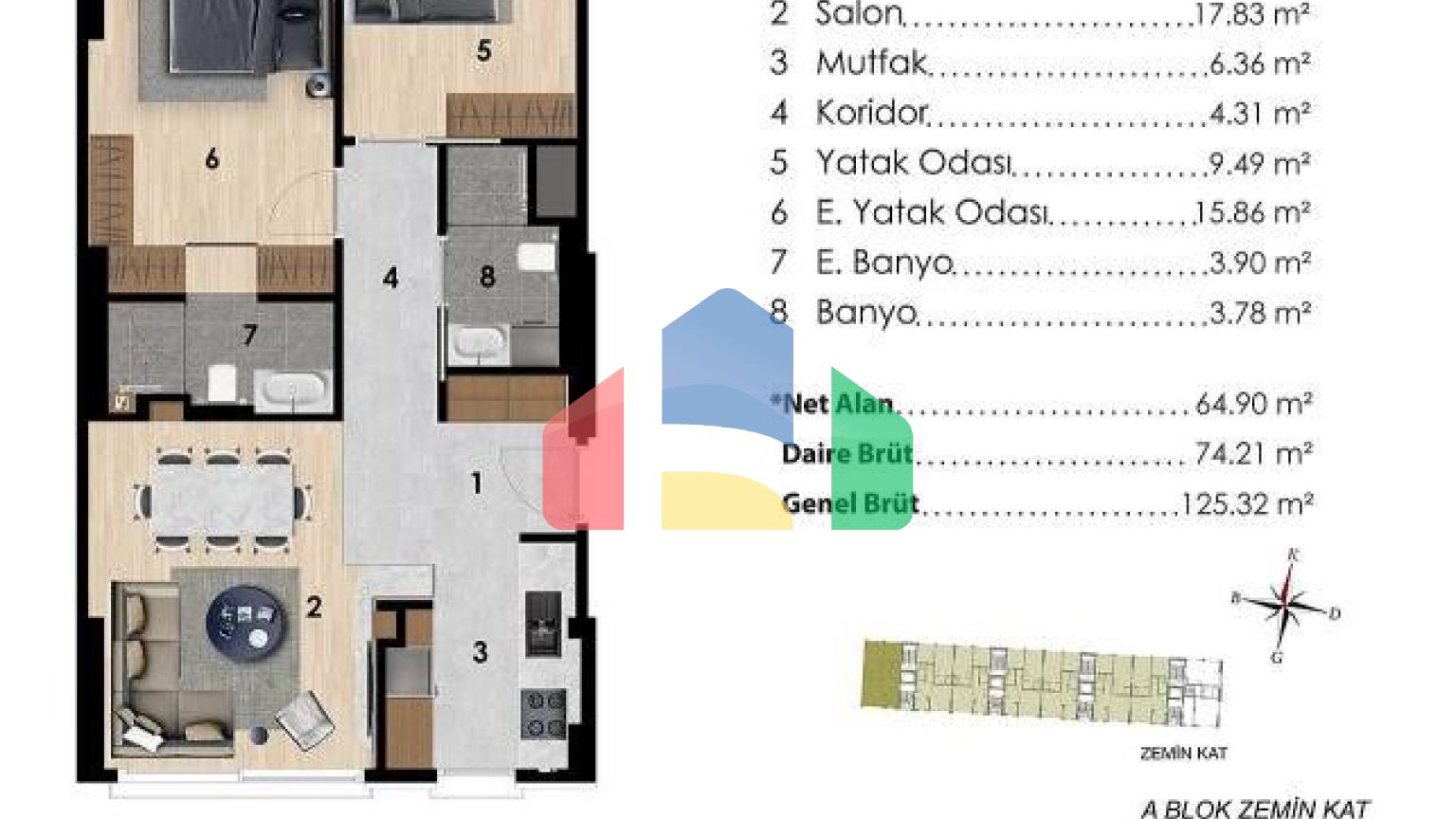 Квартира 2+1 с видом на море в Стамбуле