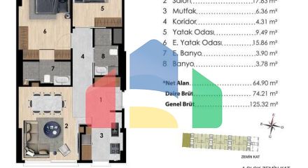 Квартира 2+1 с видом на море в Стамбуле