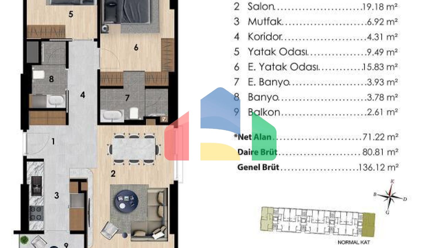 Квартира 2+1 с видом на море в Стамбуле