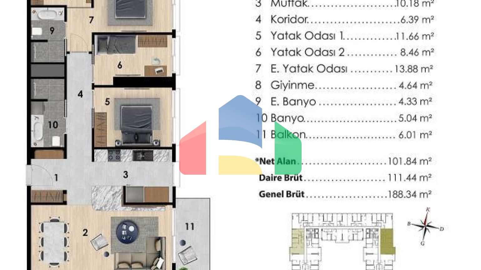 Квартира 2+1 с видом на море в Стамбуле